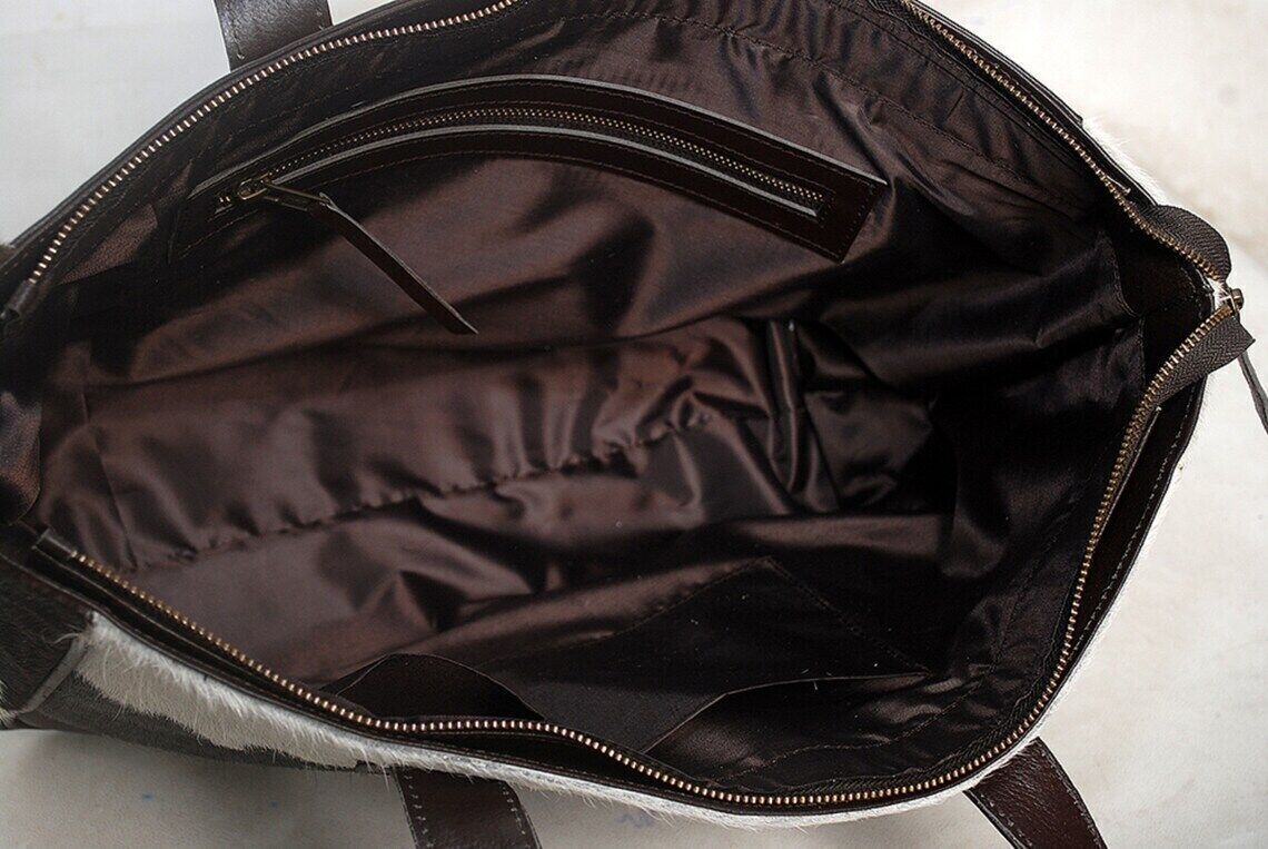 Cow Skin Duffle Bag Dark Brown Black White