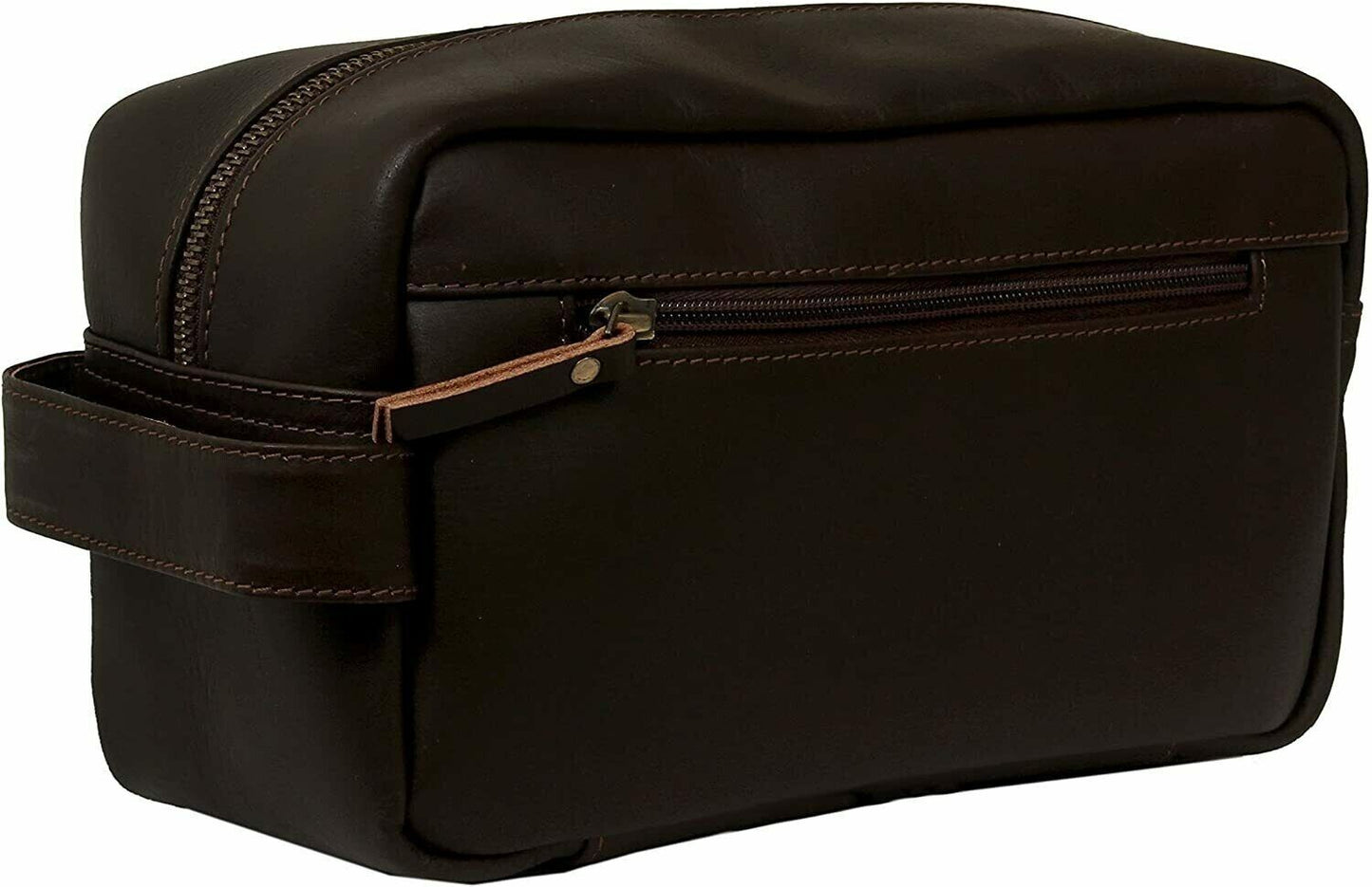 Genuine Dark Leather Men Toiletry Bag