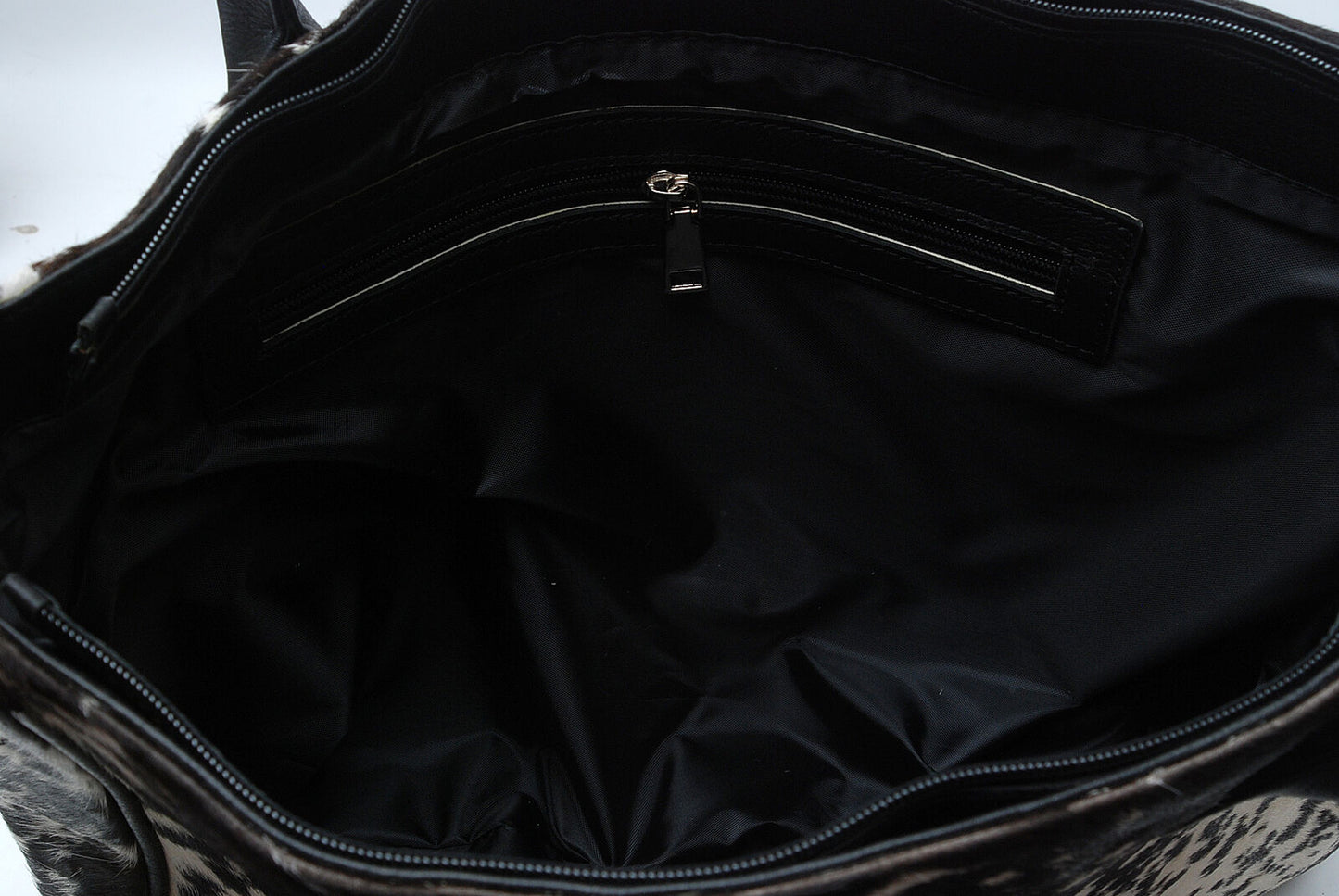 Large Cowhide Tote Bag Black White