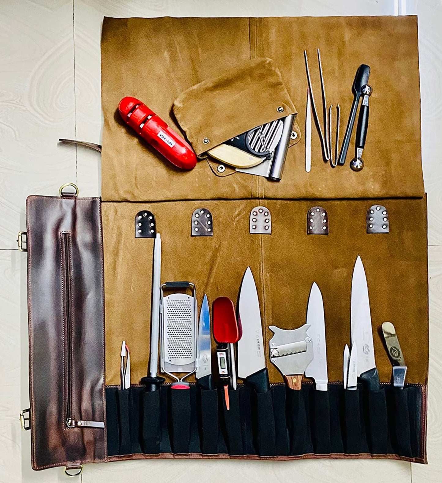 Genuine Leather Knife Roll Set