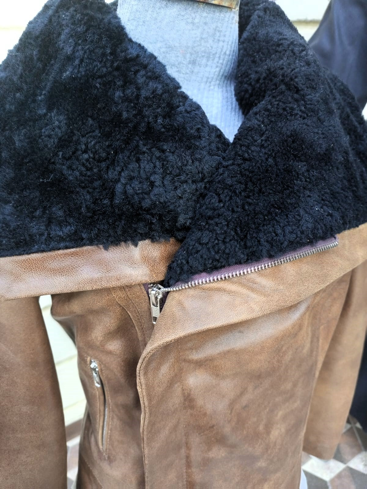 Wide Collar Real Sheep Fur Leather Jacket