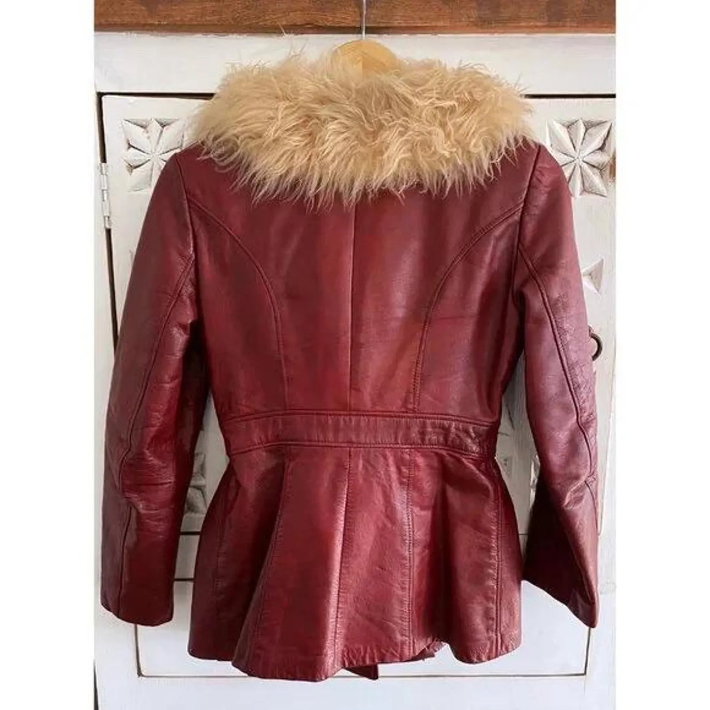 maroon leather jacket for women with fur