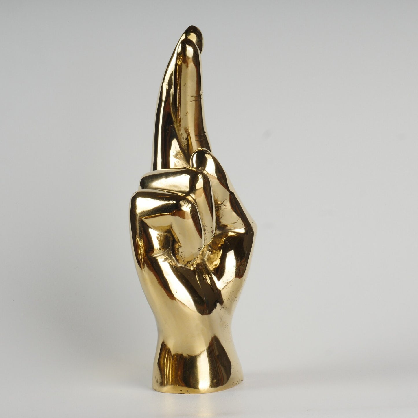 Brass Crossed Fingers Sculpture Lucky Hand Gesture Home Decor