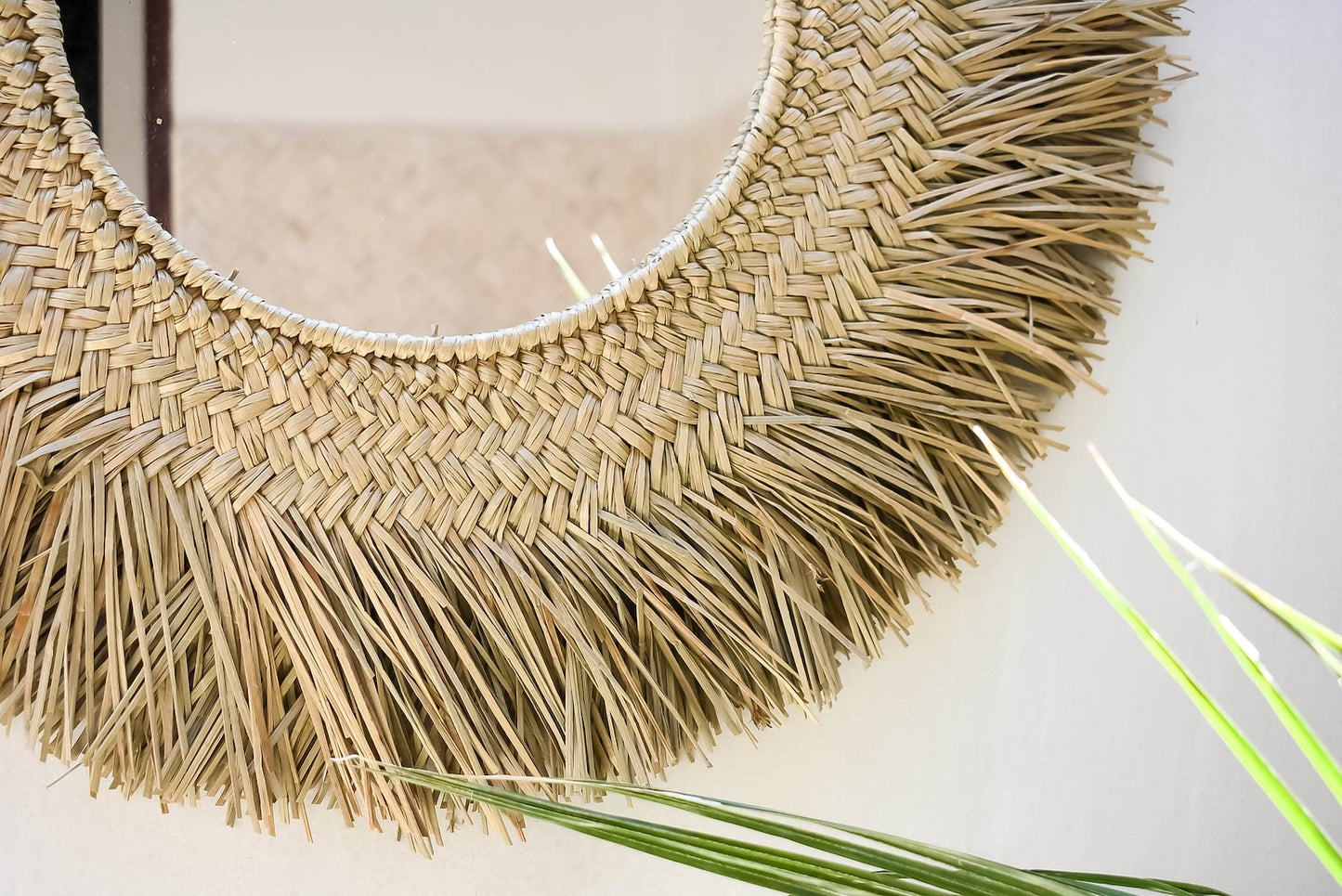 Woven natural seagrass raffia wall mirror