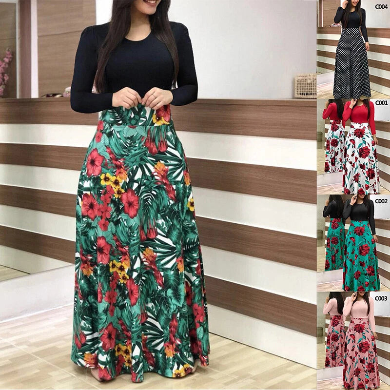 Boho Floral Long Sleeve Maxi Dress for Women
