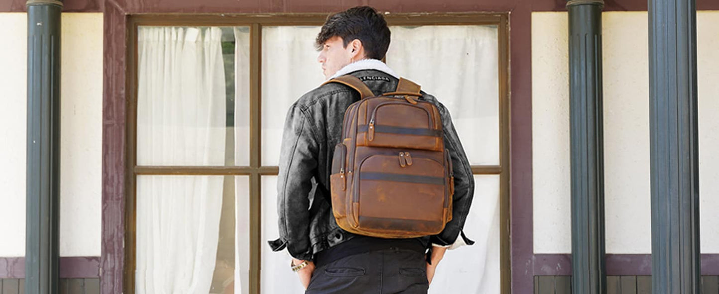 Vintage Leather Laptop Backpack 15.6” Travel & Work Bag