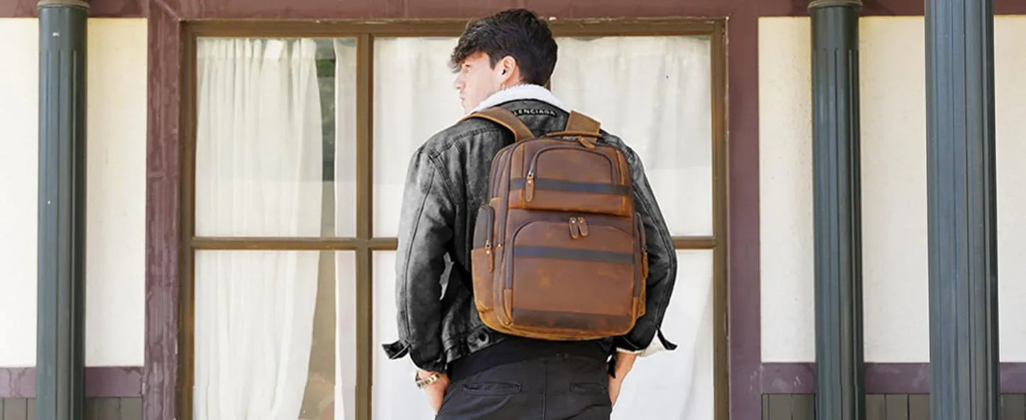 Vintage Leather Laptop Backpack 15.6” Travel & Work Bag