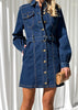 Women’s Denim Dress Long Sleeve Button Belted Jean Dress