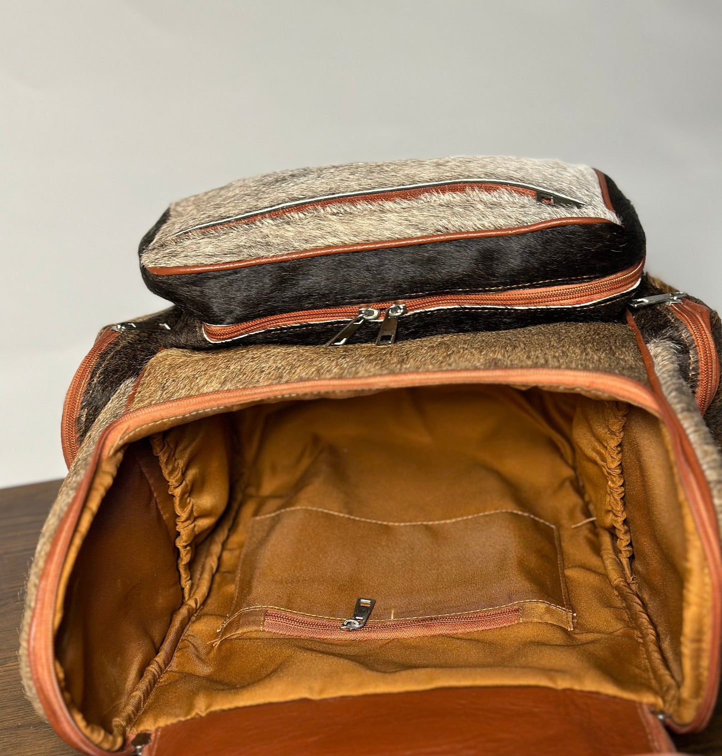 Grey Tan Cowhide Backpack Diaper bag