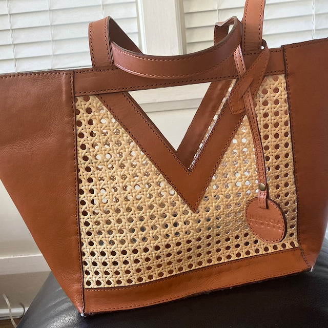 Leather Rattan Tote Bag Woven Handbag