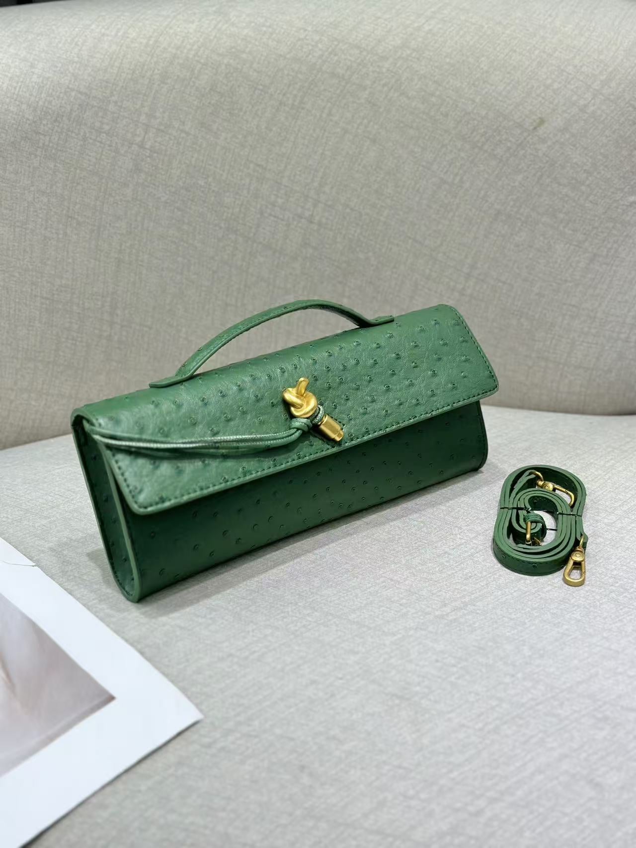Women’s Genuine Leather Ostrich Pattern Clutch Crossbody