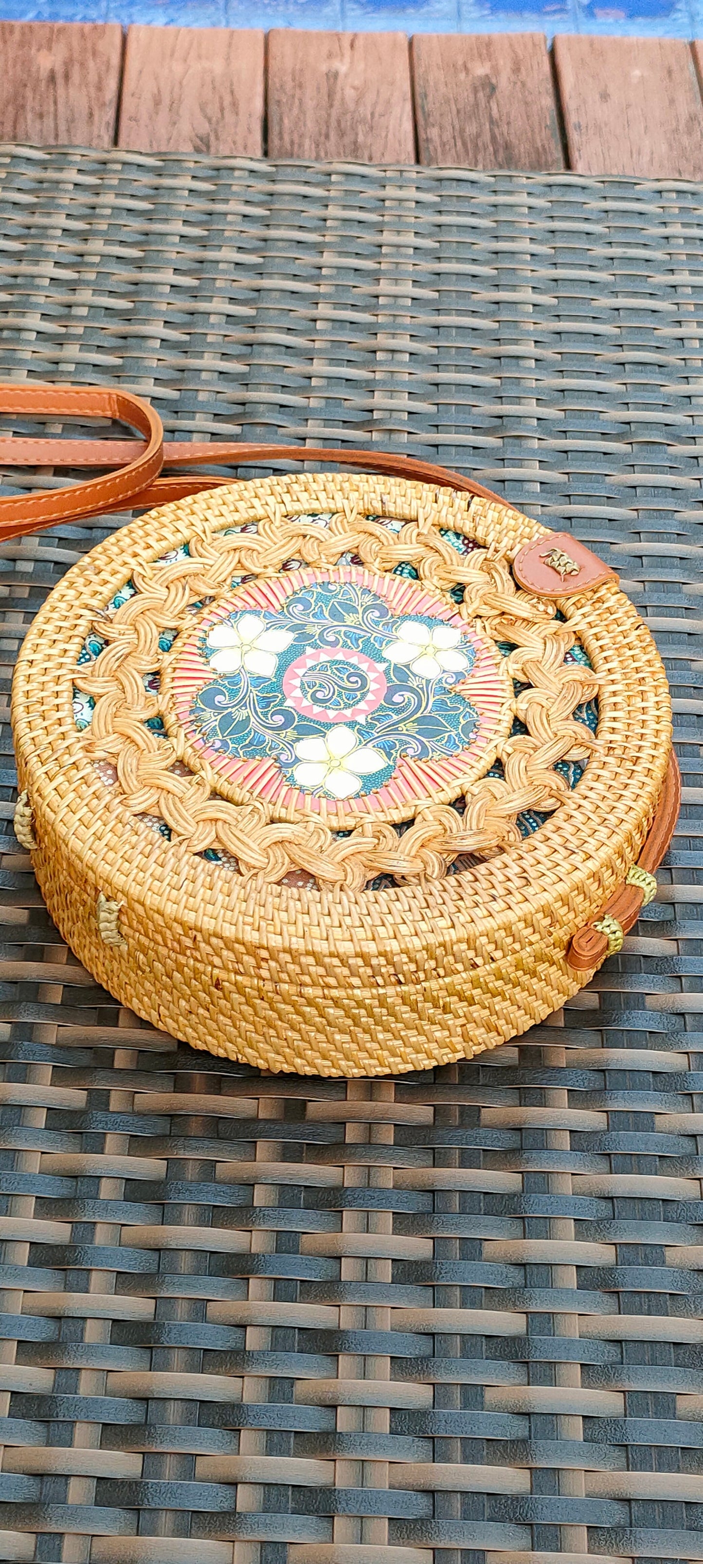 Round Rattan Crossbody Bag