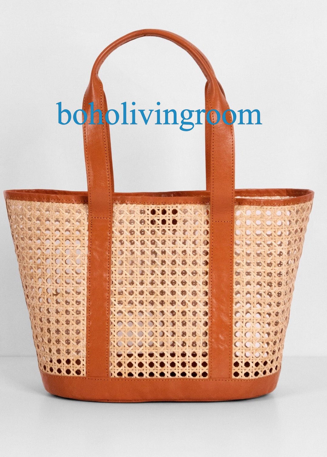 Boho Rattan Leather Tote Bag