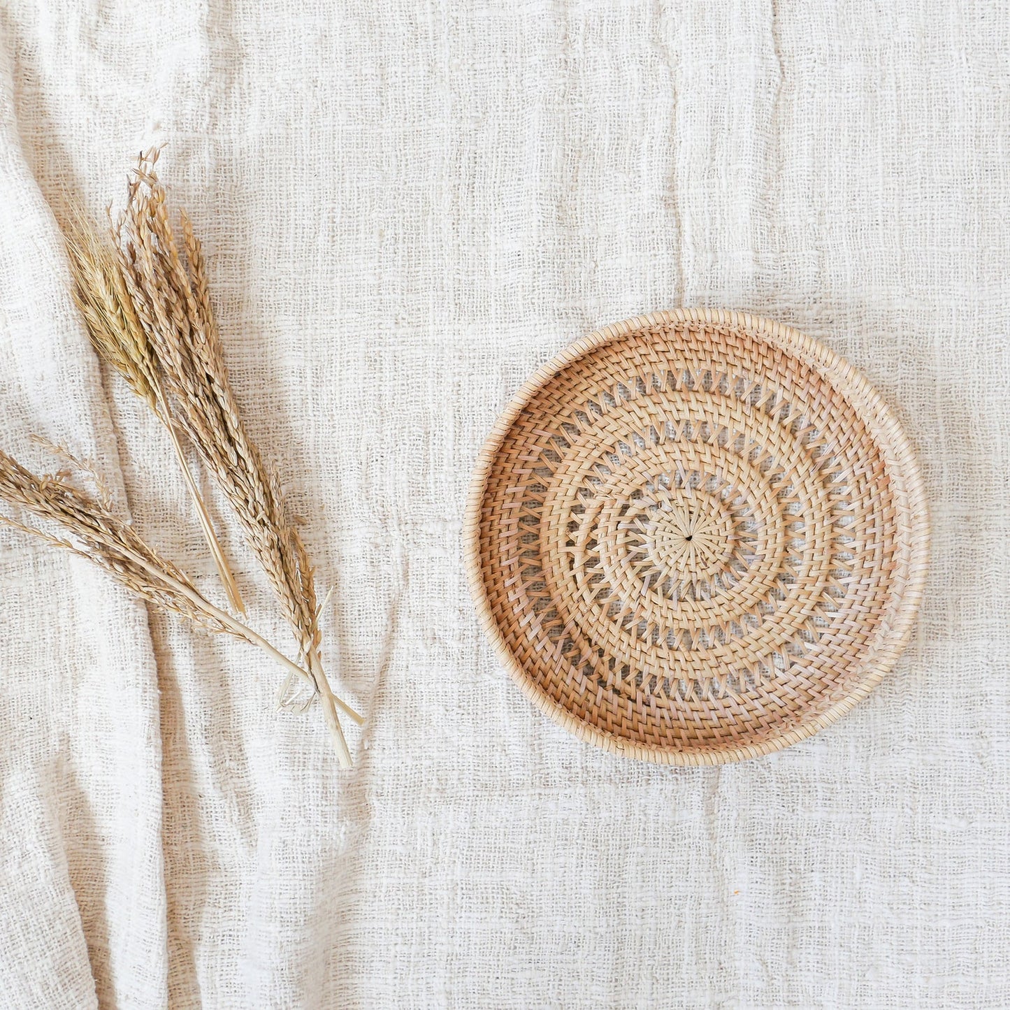 Three Round Rattan Tray Wicker Storage