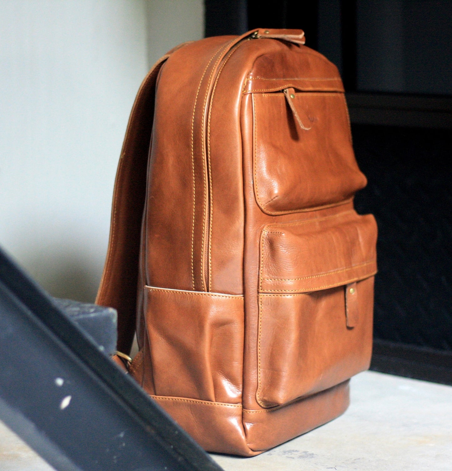 Dark Brown Leather Rucksack Unisex Laptop Backpack