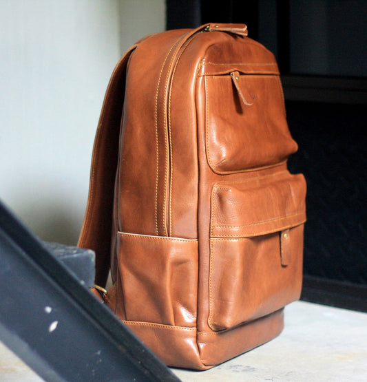 Dark Brown Leather Rucksack Unisex Laptop Backpack
