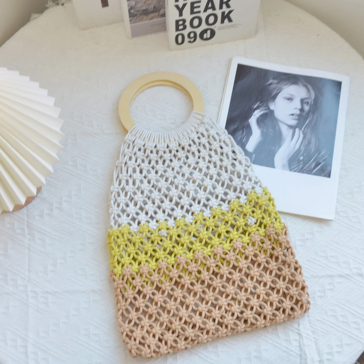 women beach summer woven bag khaki stitching