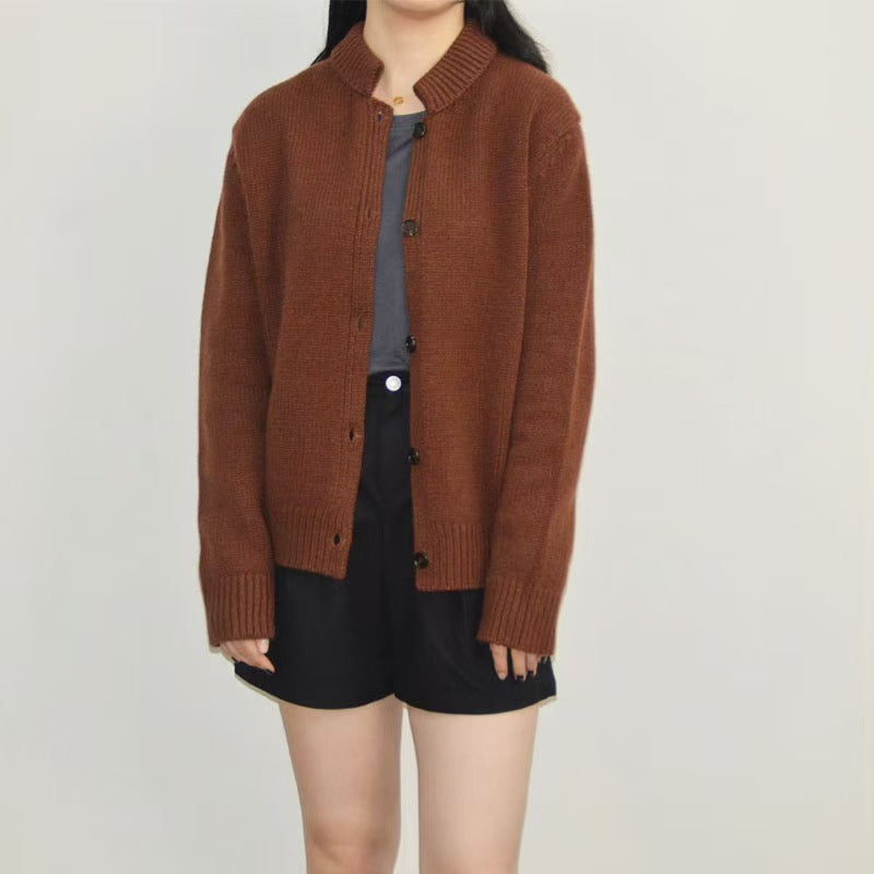 Women Wool Cardigan Stand Collar Sweater