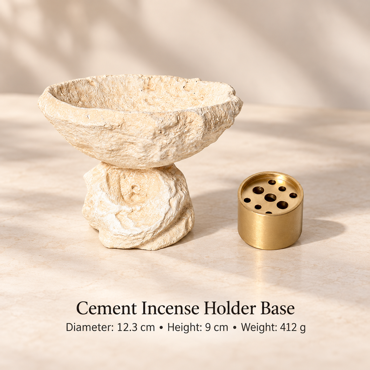 Modern Incense Holder in Cement with Sculptural Pedestal Bowl