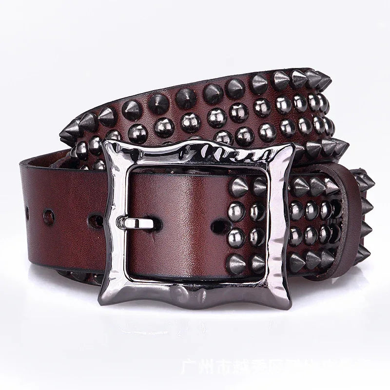 Studded Full Grain Leather Punk Belt for Men and Women