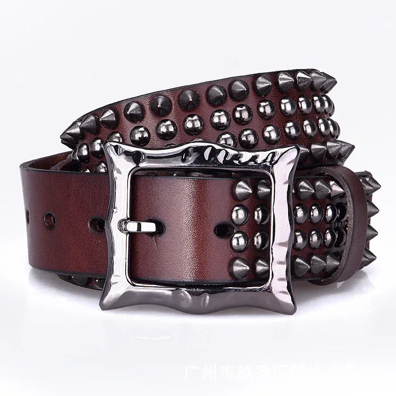 Studded Full Grain Leather Punk Belt for Men and Women