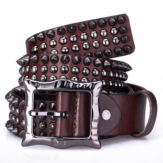 Studded Full Grain Leather Punk Belt for Men and Women