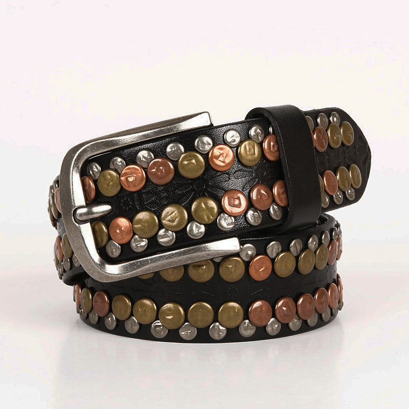 Black Genuine Leather Belt with Rivets Studded