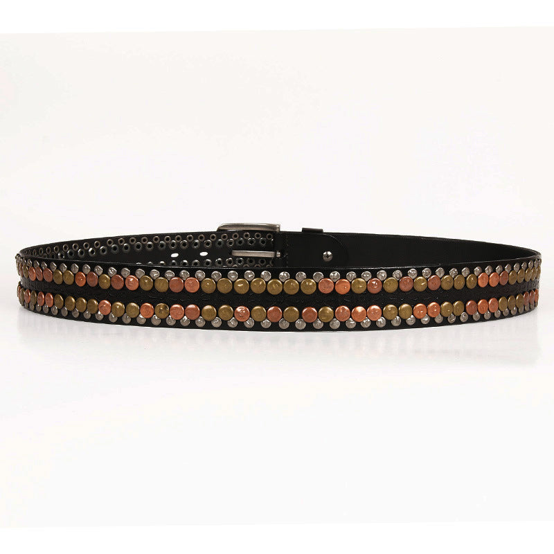 Black Genuine Leather Belt with Rivets Studded