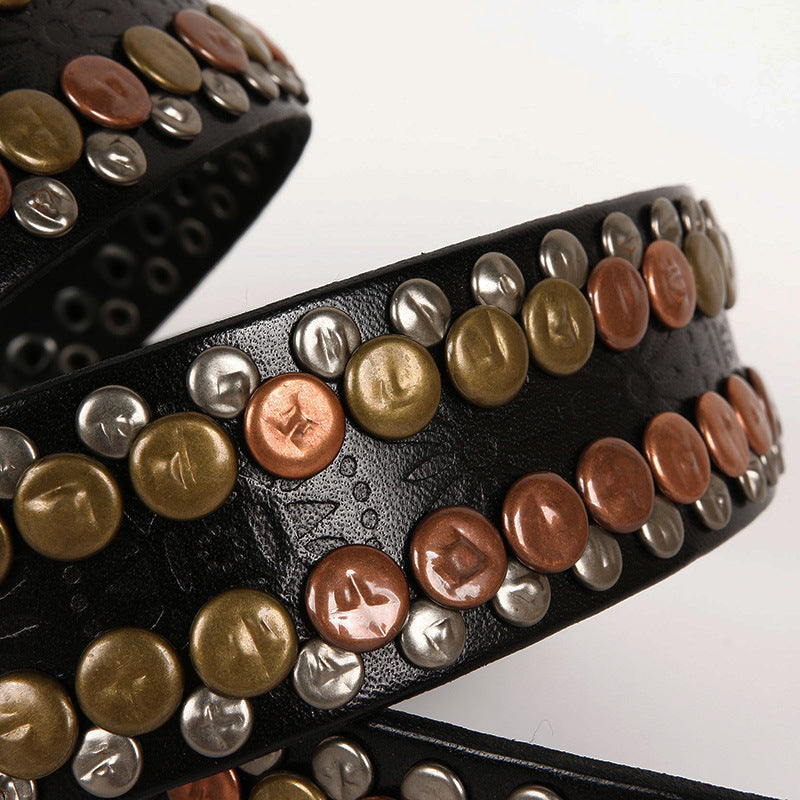 Black Genuine Leather Belt with Rivets Studded
