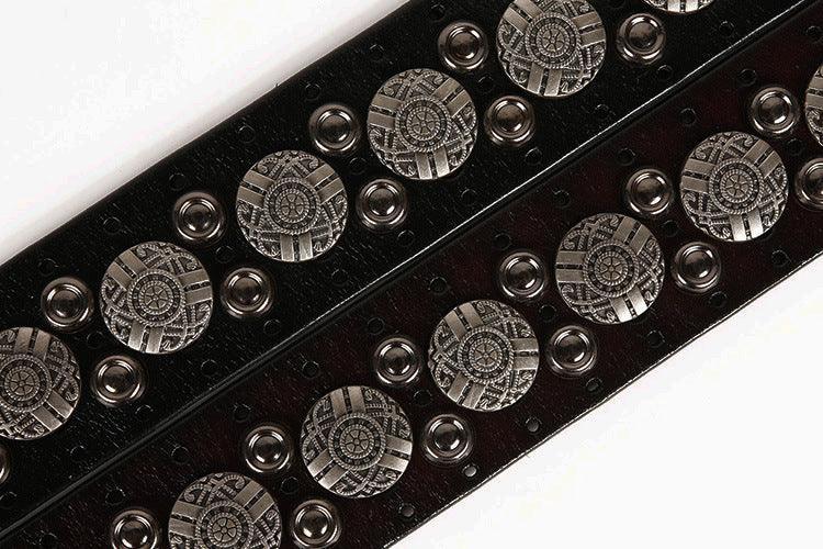 Wide Leather Belt with Silver Studs and Aztec Rivets