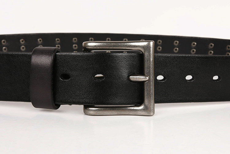 Genuine Leather Punk Belt with Silver Cross Rivets