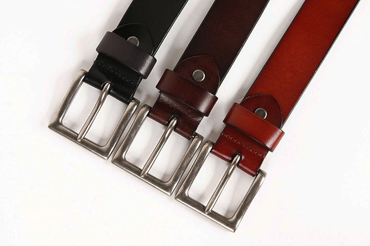Genuine Leather Punk Belt with Silver Cross Rivets