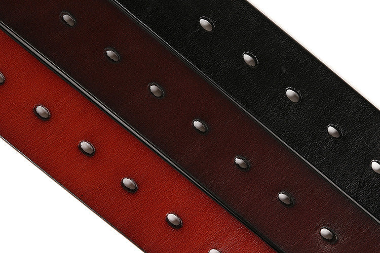 Genuine Leather Punk Belt with Silver Cross Rivets