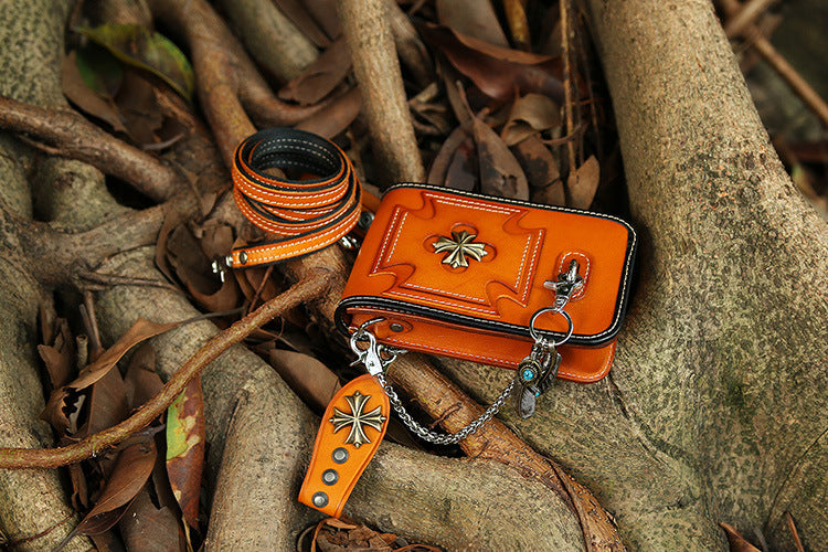 Leather Crossbody Phone Bag with Gothic Cross Hardware