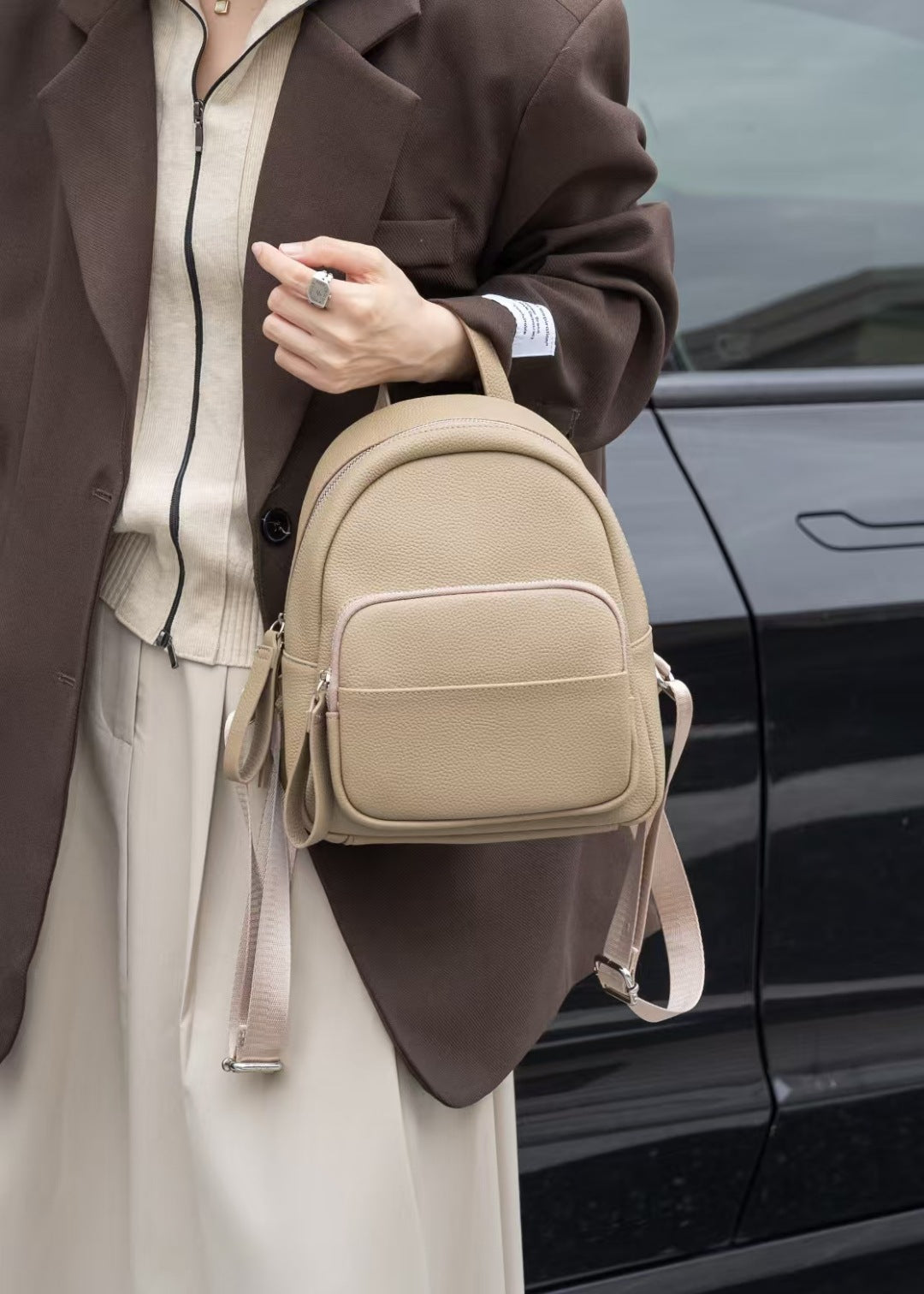 small leather backpack purse for women