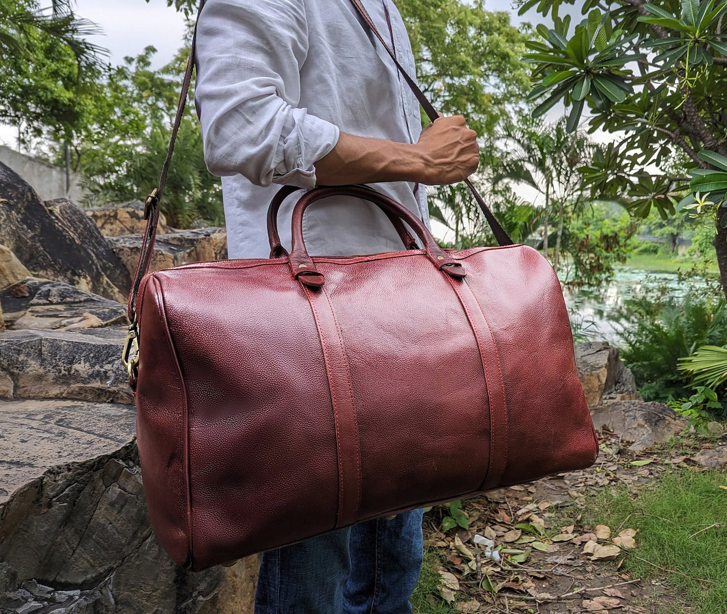 Leather Overnight Travel Duffle Bag for Men