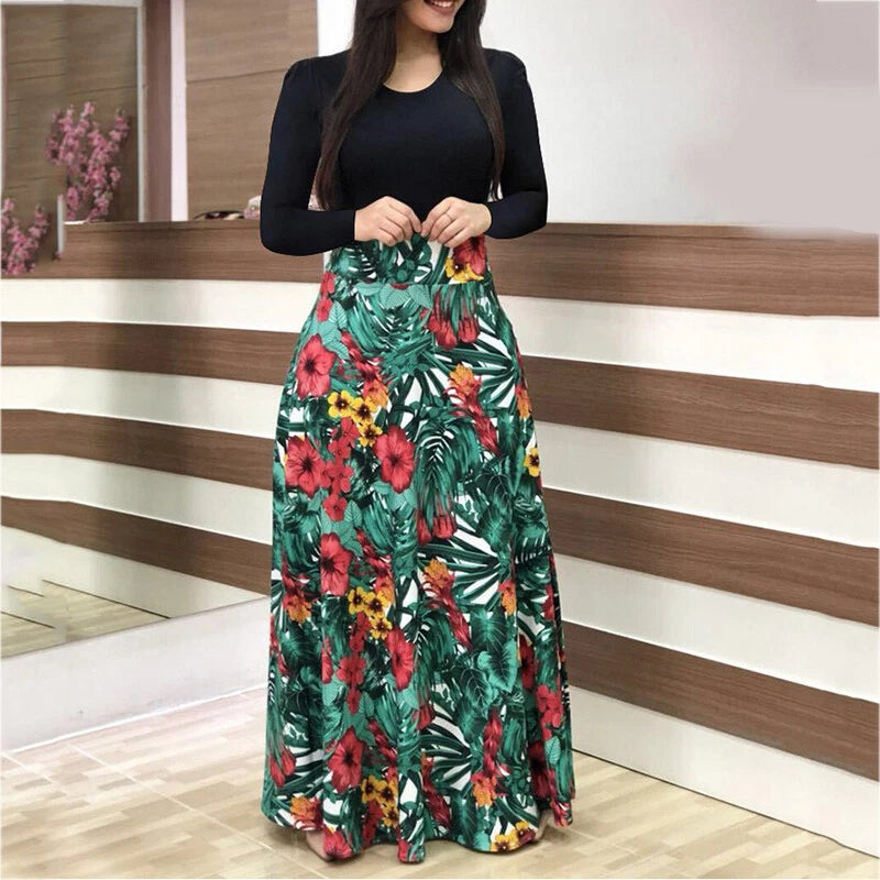 Boho Floral Long Sleeve Maxi Dress for Women