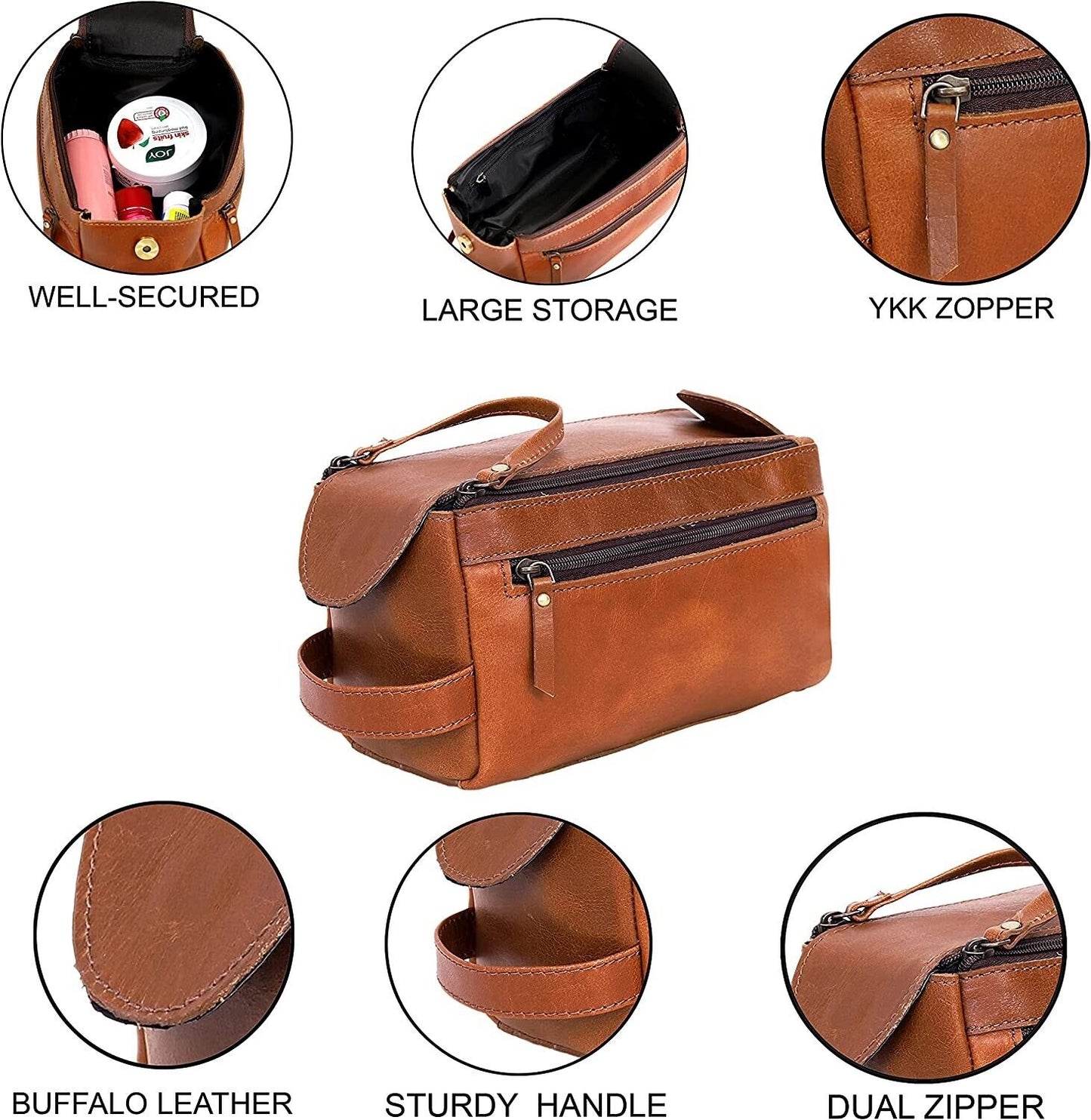 Genuine Brown Leather Men Travel Organizer Kit