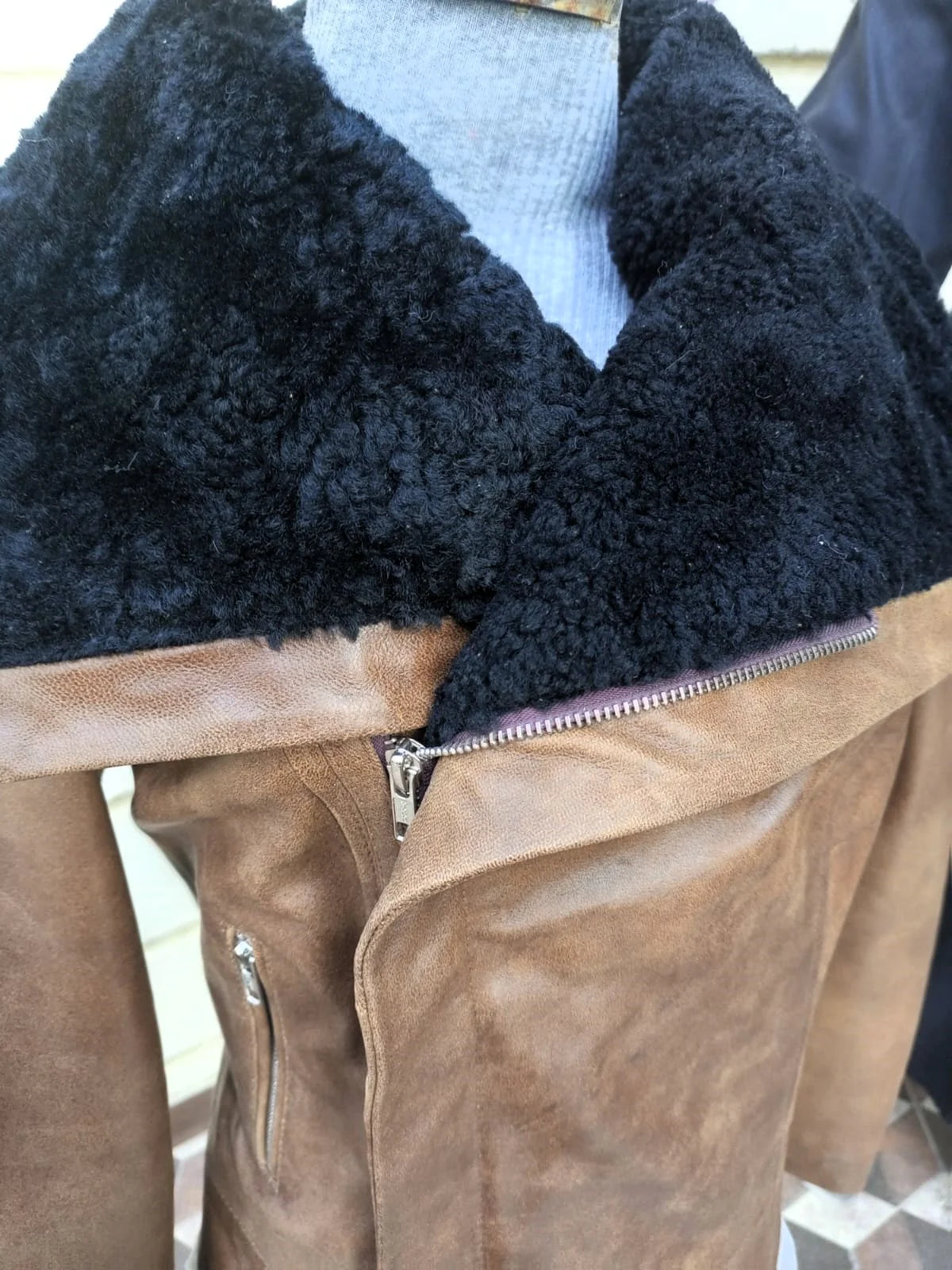 Wide Collar Real Sheep Fur Leather Jacket