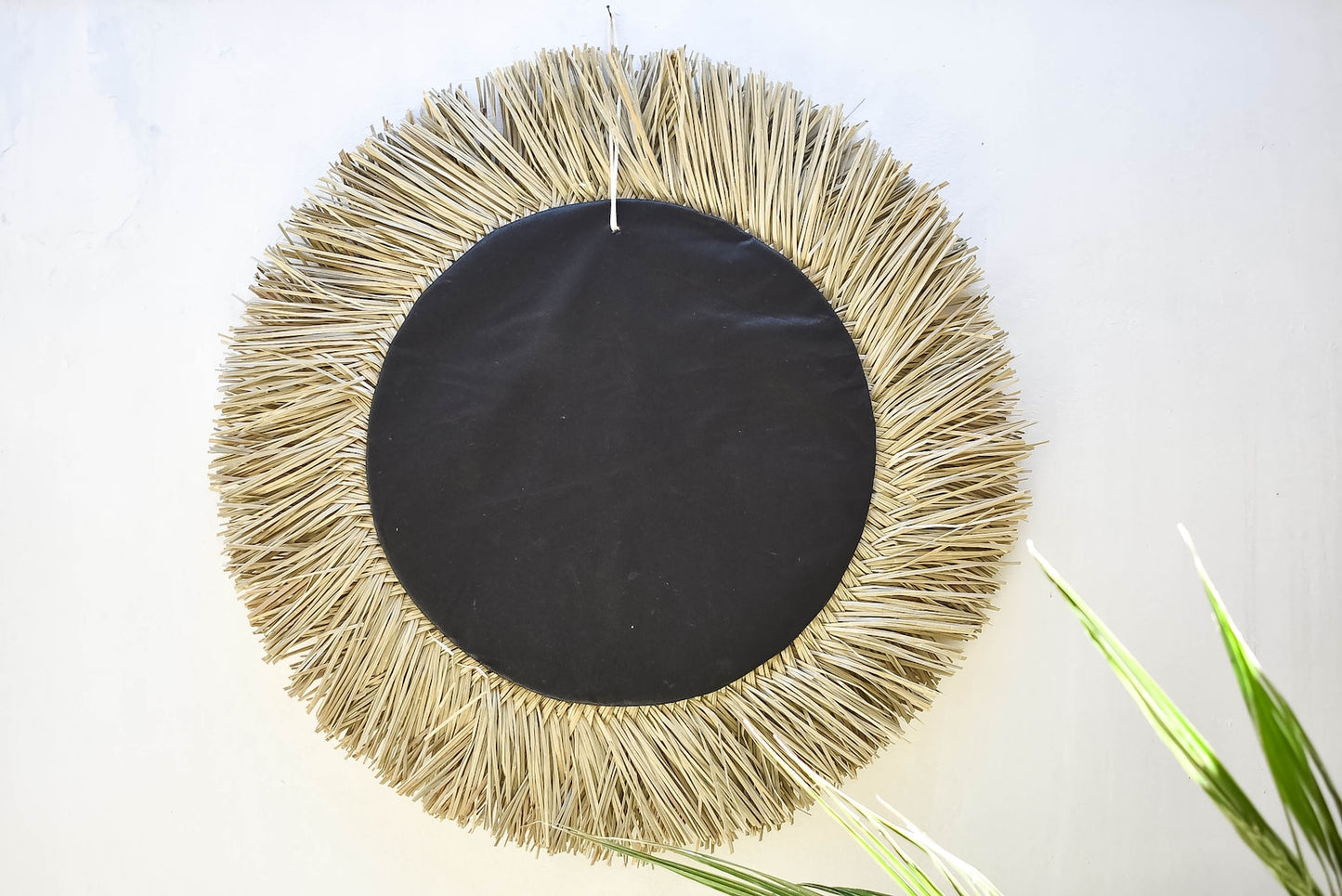 Woven natural seagrass raffia wall mirror