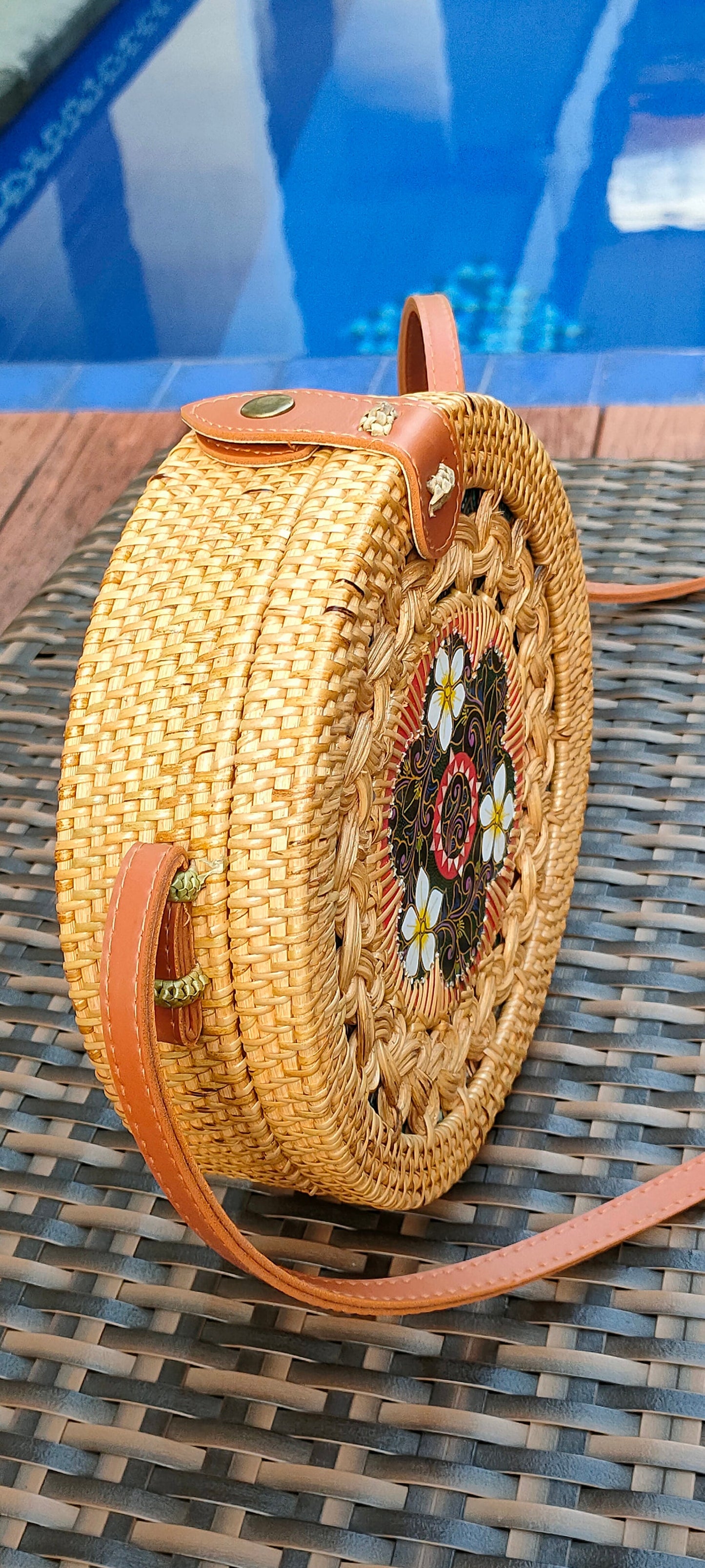 Round Rattan Crossbody Bag