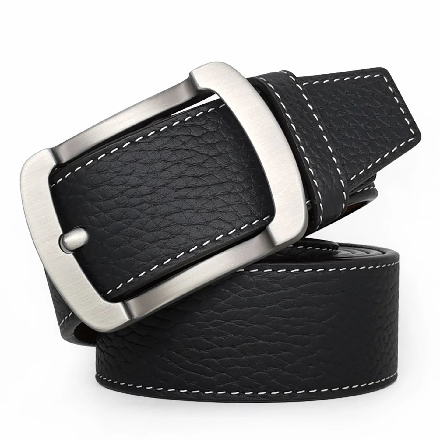 Cowhide Leather Belt With Stitch Detail