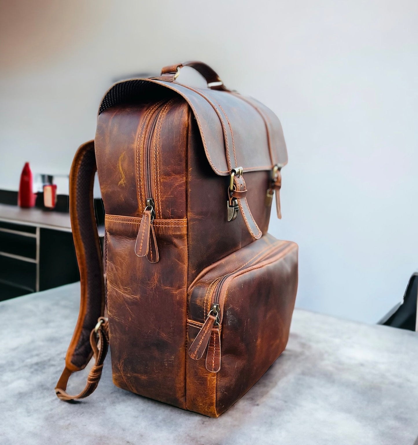 mens cowhide leather backpack