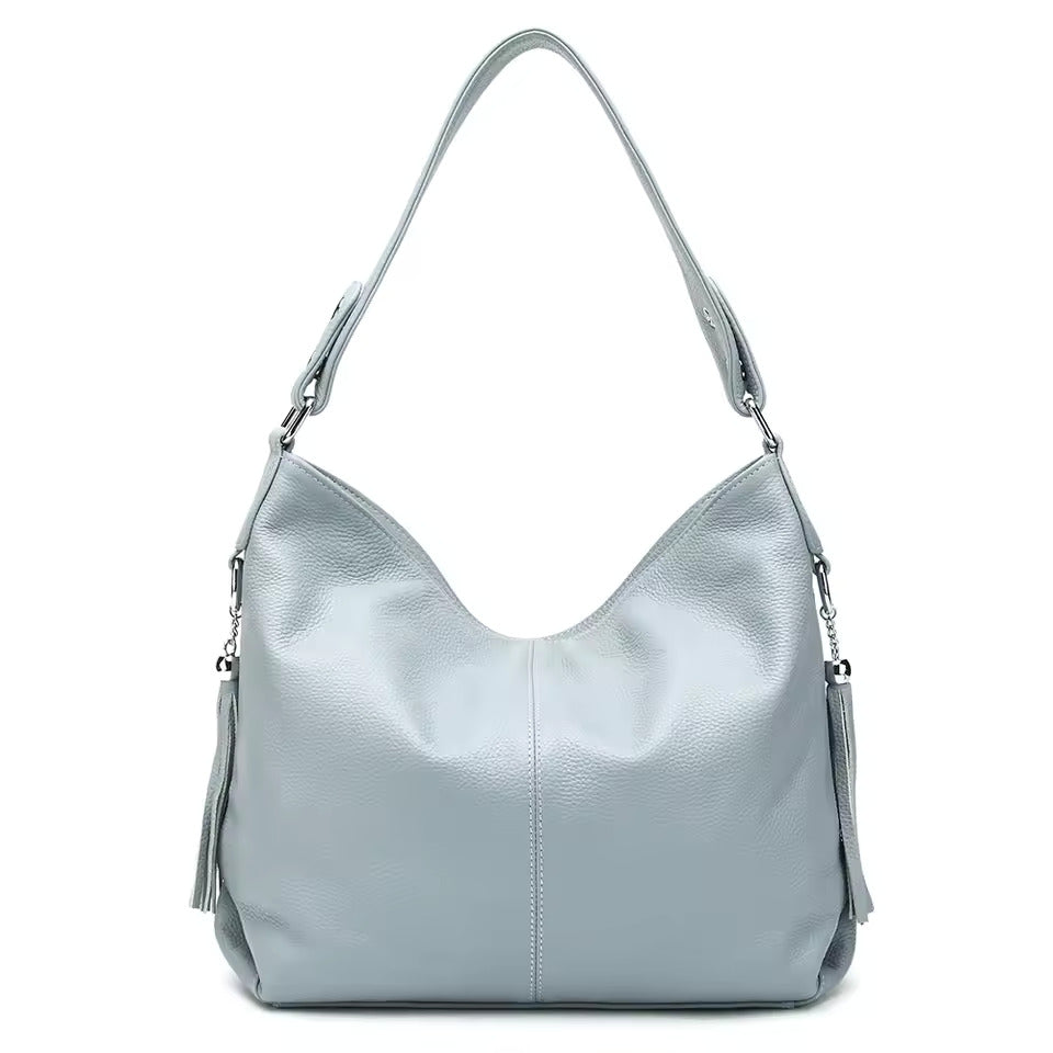leather shoulder bag women with tassel