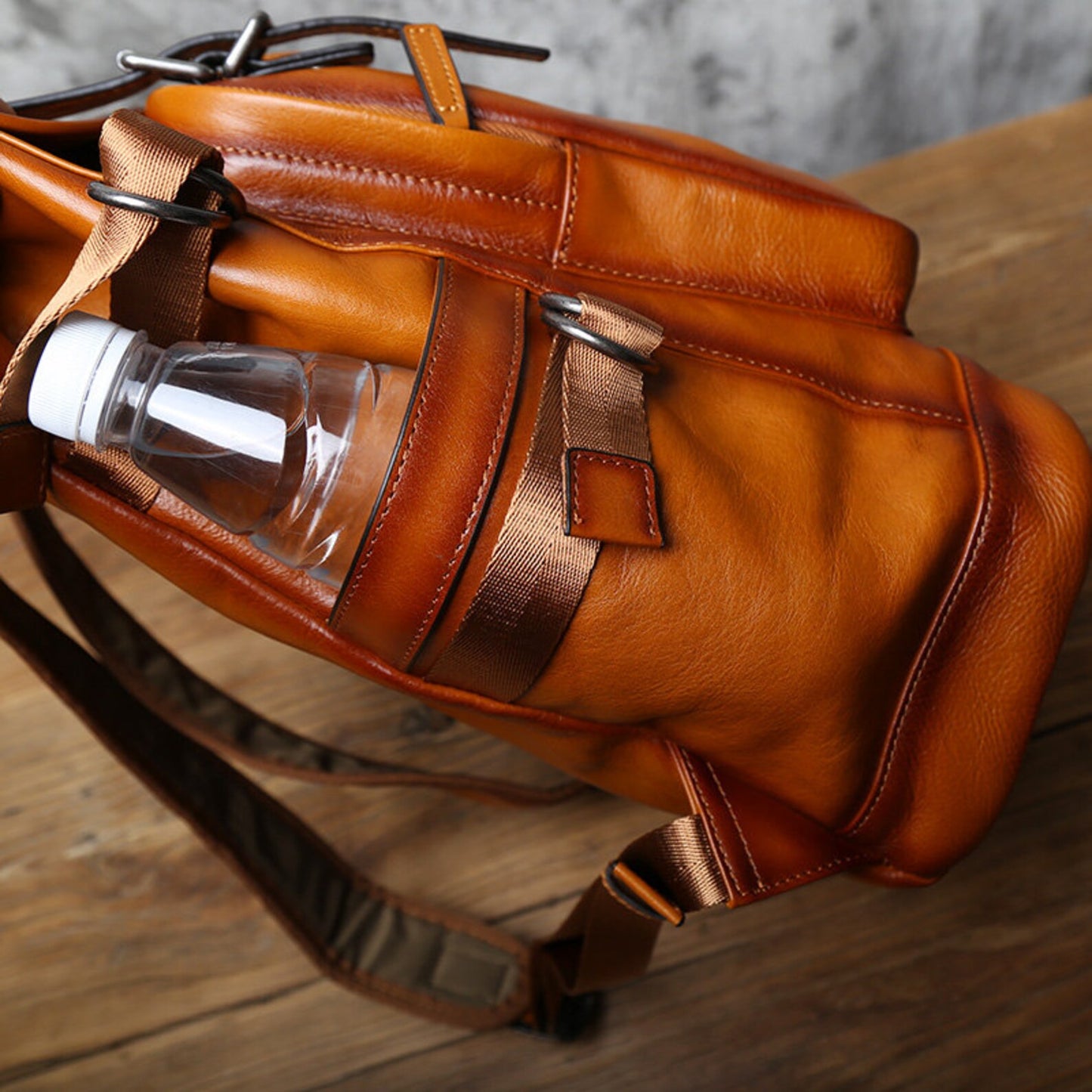 Real Cowhide Leather Men Backpack Rucksack Bag
