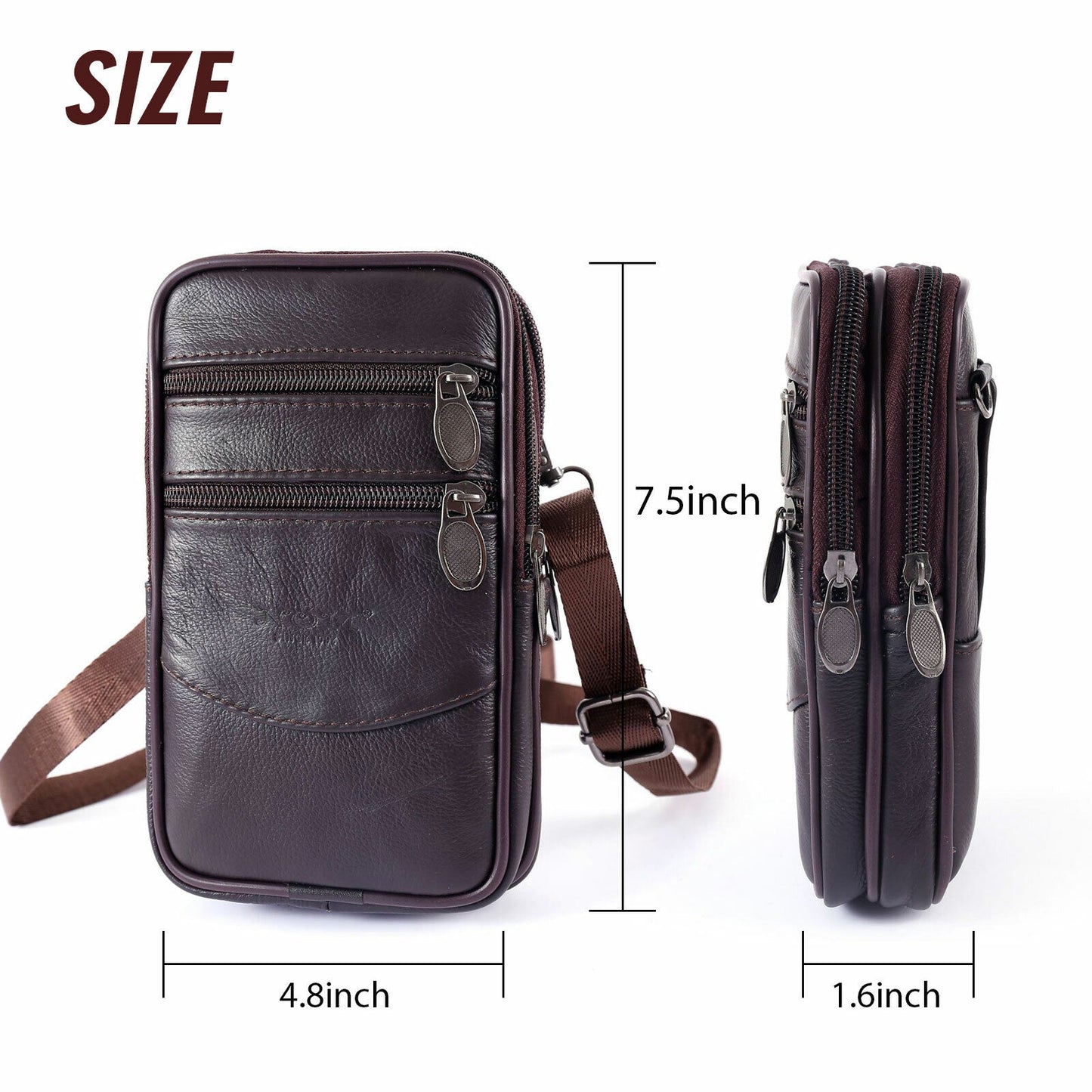 Men's Leather Phone Pouch with Belt Loop and Shoulder Strap
