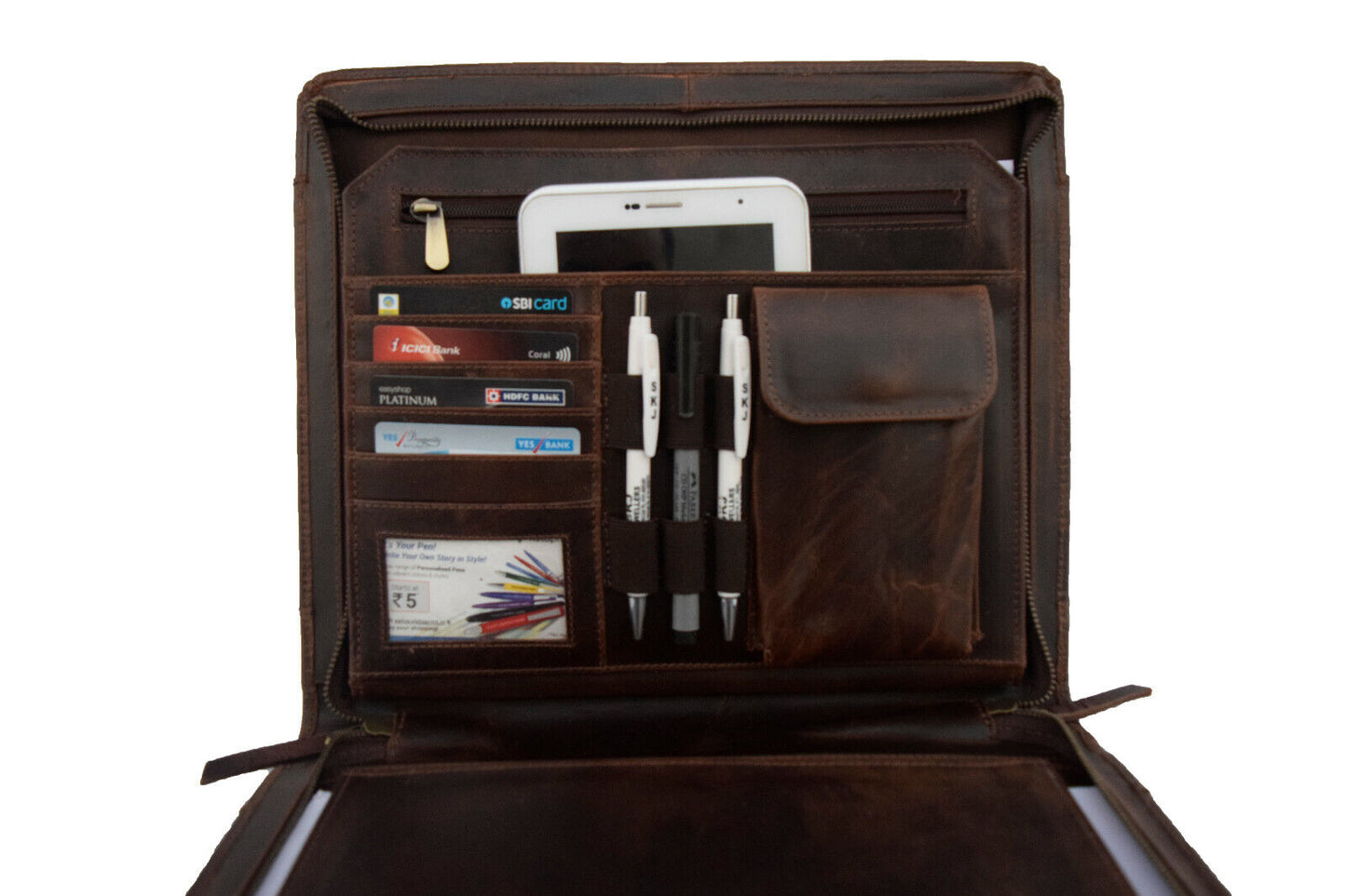 Genuine Dark Leather Portfolio Organizer