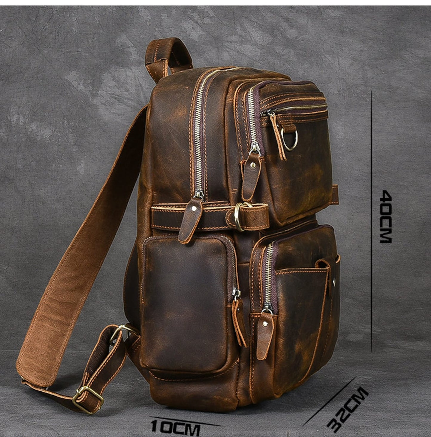Chestnut Cowhide Leather Backpack