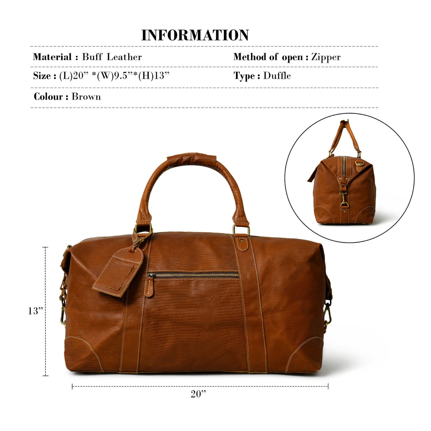 Genuine Full Grain Leather Duffle Bag for Men