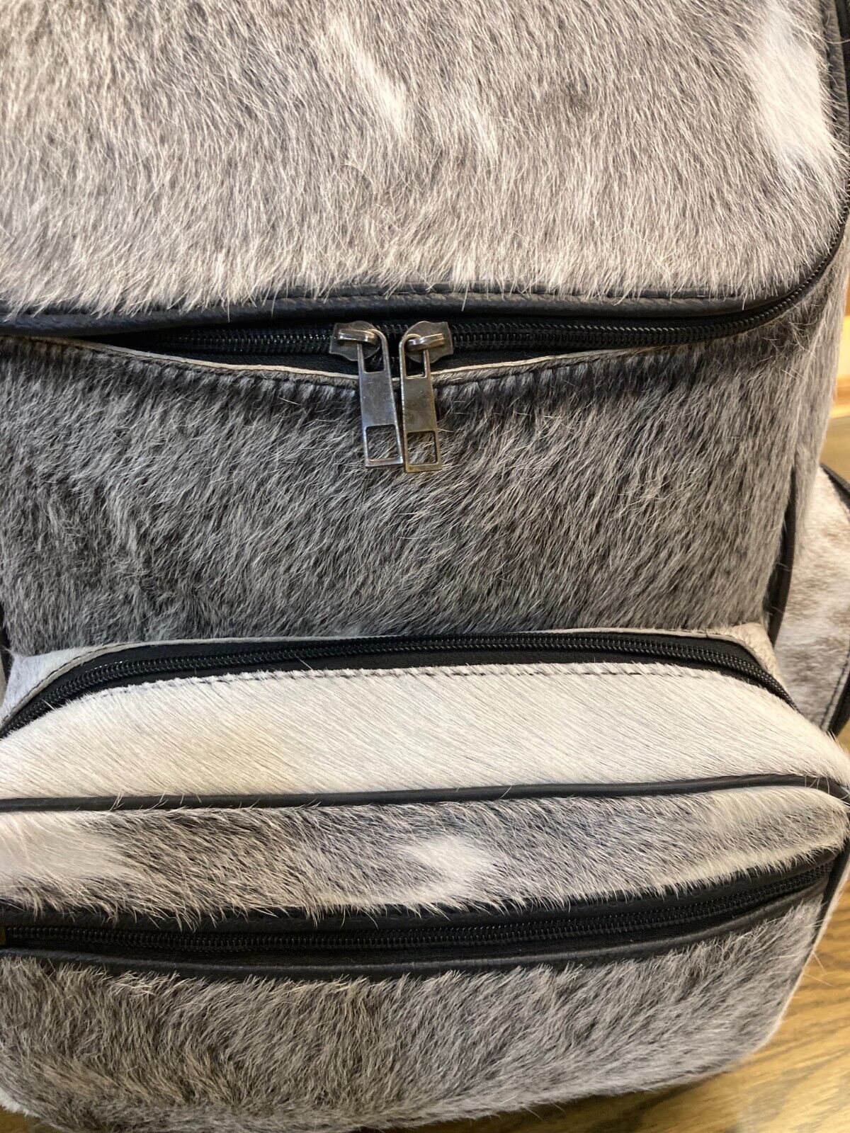Cow Skin Travel Backpack Grey White